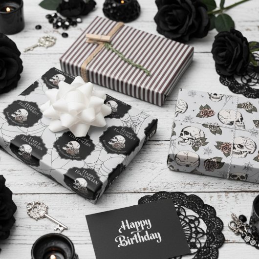 ゴシックライトグレースカルとストライプハロウィーン ラッピングペーパーシート