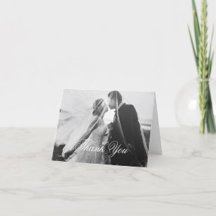 ゴシックラシックク白の結婚写真を折り畳み サンキューカード