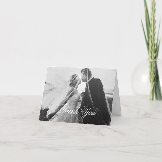 ゴシックラシックク白の結婚写真を折り畳み サンキューカード (正面)