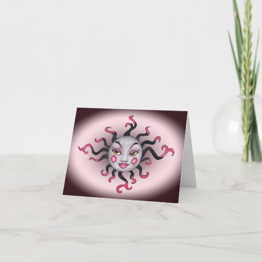 ゴシックルックファンタジーサングレーかわいらし顔ピンク カード (正面)