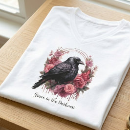 ゴシックレイヴンフローラル ダークアカデミアVネック Tシャツ