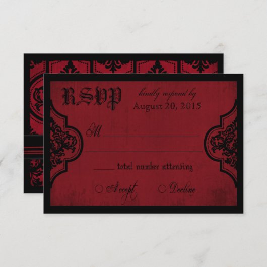 ゴシックレッドとブラックレースRSVPカード 出欠カード (正面/裏面)