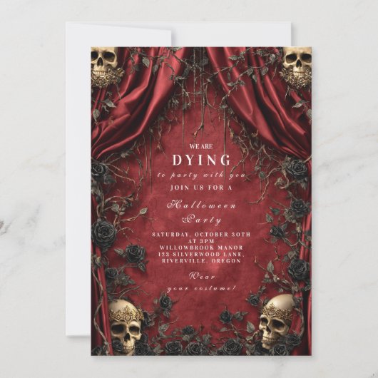 ゴシックレッドカーテンスカルハロウィーンソイレ 招待状 (正面)