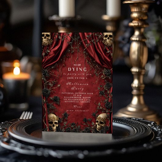ゴシックレッドカーテンスカルハロウィーンソイレ 招待状
