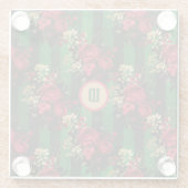 ゴシックレッドバラとストライプイニシャル付き ガラスコースター (裏面)