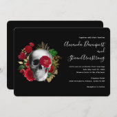 ゴシックレッドフローラスカルと葉金ゴールド 招待状 (正面/裏面)