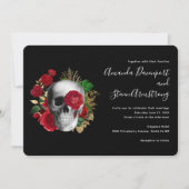 ゴシックレッドフローラスカルと葉金ゴールド 招待状 (正面)