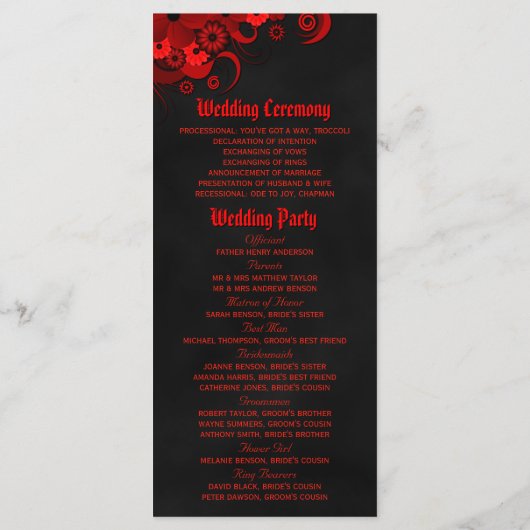 ゴシックレッドフローラブラックシャルボード結婚式 プログラム (裏面)