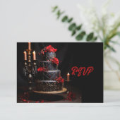 ゴシックレッドブラックバラ結婚ズケーキ日付を保存 出欠カード (スタンド正面)