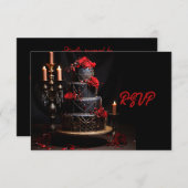 ゴシックレッドブラックバラ結婚ズケーキ日付を保存 出欠カード (正面/裏面)