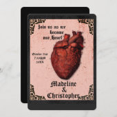 ゴシックレッドブラックマカブレハートウェディング招待状 招待状 (正面/裏面)