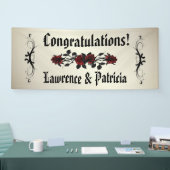 ゴシックレッドローズアンティーク金ゴールド結婚ズ 横断幕 (トレードショー)