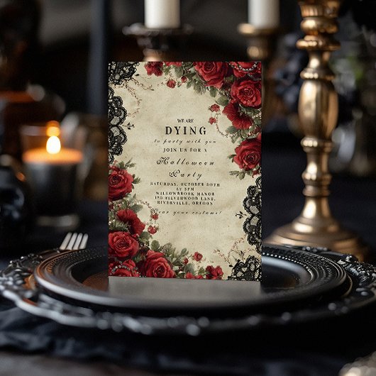 ゴシックレッドローズレースハローウィンパーティ 招待状