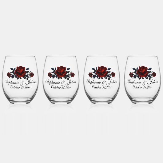ゴシックレッドローズ結婚ズ ステムなしワイングラス (正面)