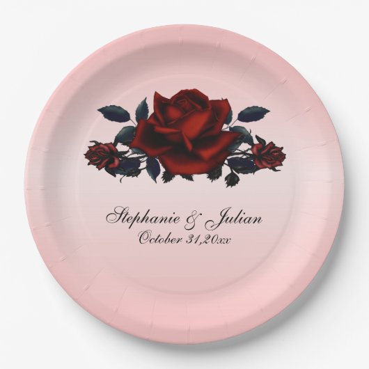 ゴシックレッドローズ結婚ズ ペーパープレート (正面)