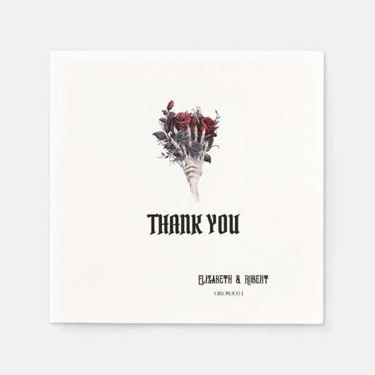 ゴシックレッドローゼススケルトンありがとう スタンダードカクテルナプキン (正面)