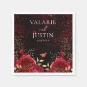 ゴシックレッド金ゴールドブラックフローラ結婚ズナプキン スタンダードカクテルナプキン (正面)