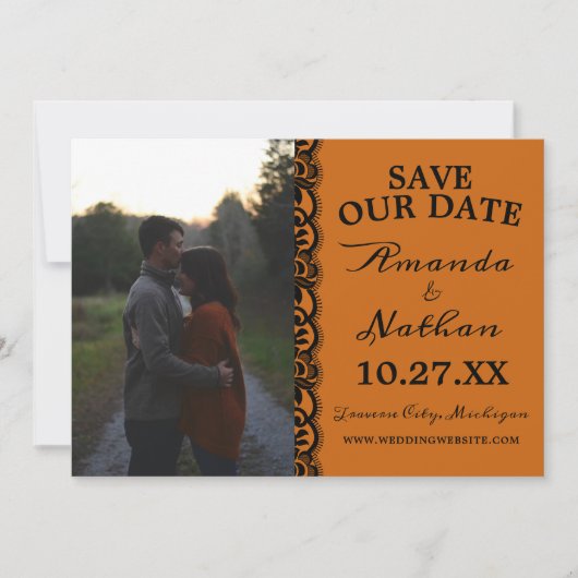 ゴシックレースハロウィーンオレンジブラック結婚ズ セーブザデート (正面)