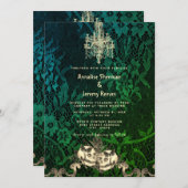 ゴシックレース骨格ハロウィン結婚ズ 招待状 (正面/裏面)