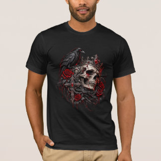 ゴシックロイヤル・スカル クラウン レイブン レッドローズ Tシャツ