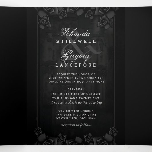 ゴシックロマンスハロウィーン(写真)披露宴&RSVP 三つ折り招待状 (内部中)