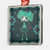 ゴシックロリータの子エメラルドと黒 メタルオーナメント (左)