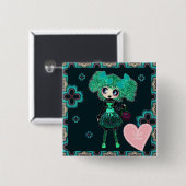 ゴシックロリータの子エメラルドと黒 缶バッジ (正面&裏面)