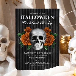 ゴシックローズフラワースカルハロウィンコックテイルパーティー 招待状
