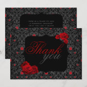 ゴシックローズ ブラック＆レッド ありがとうカード サンキューカード (正面/裏面)
