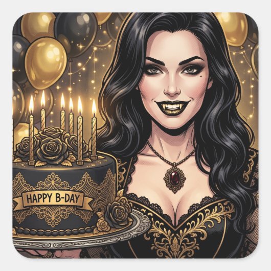 ゴシックヴァンパイアの誕生日 | 高貴なダークファンタジー スクエアシール (正面)