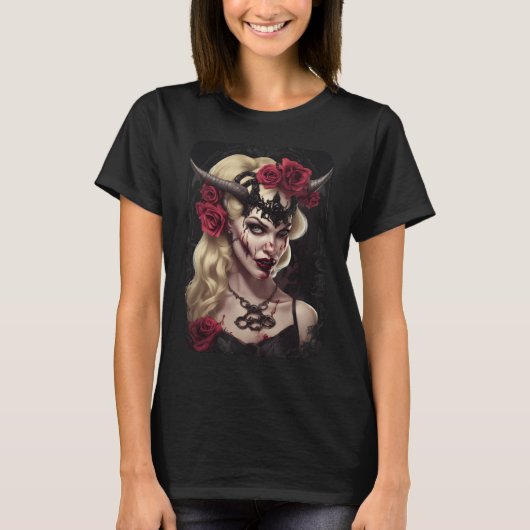 ゴシックヴァンパイア女王Tシャツ | ダークファンタジー角 Tシャツ (正面)