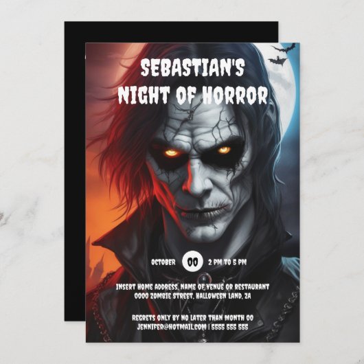 ゴシックヴァンパイア白熱［赤熱］光を放つマンアイハローウィンパーティ 招待状 (正面/裏面)