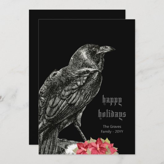 ゴシックヴィンテージクロウブラックハッピーホリデーズカード シーズンカード (正面/裏面)