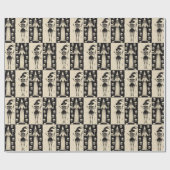 ゴシックヴィンテージスカルと魔女チェッカーボード ラッピングペーパー (フラット)