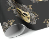 ゴシックヴィンテージスカルブラック&金ゴールドバラ ラッピングペーパー (ロールコーナー)