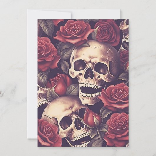 ゴシックヴィンテージスプキースカルとバラハロウィーン 招待状 (正面)