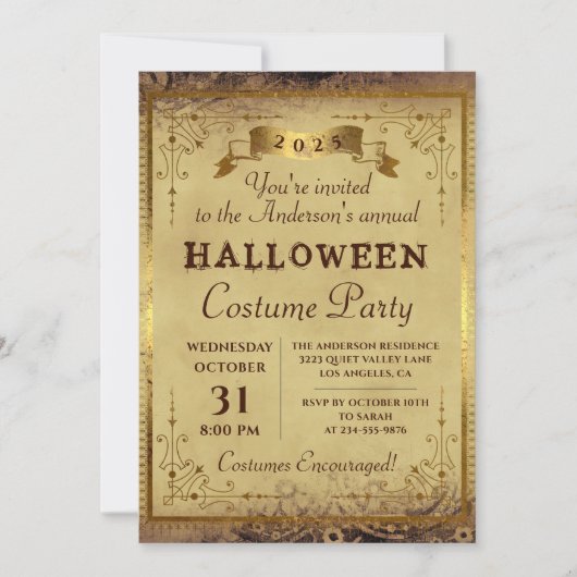 ゴシックヴィンテージハロウィーンの年間の衣装パーティー 招待状 (正面)