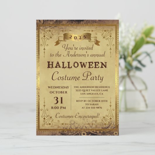 ゴシックヴィンテージハロウィーンの年間の衣装パーティー 招待状 (スタンド正面)