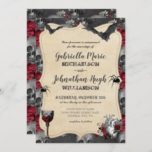 ゴシックヴィンテージハロウィーン結婚式招待状 招待状 (正面/裏面)