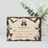 ゴシックヴィンテージハロウィーン結婚式RSVPカード 出欠カード (スタンド正面)