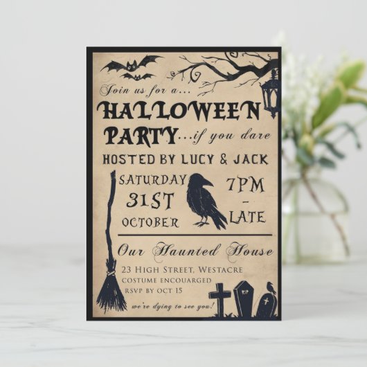 ゴシックヴィンテージハロウィーン誕生日パーティー 招待状 (スタンド正面)