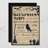 ゴシックヴィンテージハロウィーン誕生日パーティー 招待状 (正面/裏面)