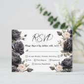 ゴシックヴィンテージブラックダークバラ結婚式RSVP 出欠カード (スタンド正面)
