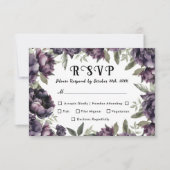 ゴシックヴィンテージブラックダーク牡丹ウェディングRSVP 出欠カード (正面)