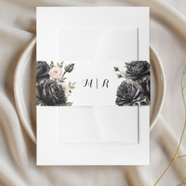 ゴシックヴィンテージブラックバラ招待状用帯 招待状ベリーバンド