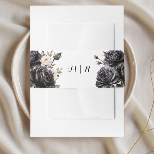 ゴシックヴィンテージブラックバラ招待状用帯 招待状ベリーバンド