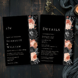 ゴシックヴィンテージブラック結婚モノグラム 招待状