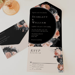 ゴシックヴィンテージブラック赤面シンプルRSVP結婚's オールインワン招待状