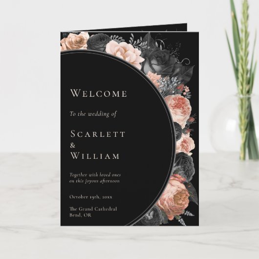 ゴシックヴィンテージブラック赤面折り畳み結婚式 プログラム (正面)