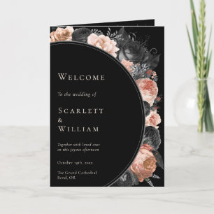 ゴシックヴィンテージブラック赤面折り畳み結婚式 プログラム